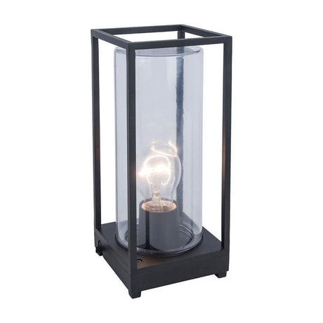 Außentischleuchte Flair mit Glaszylinder in modernem Design und transparenter Glasabdeckung.