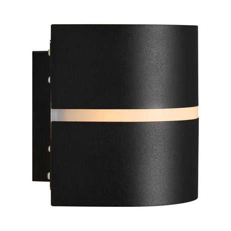 Utendørs vegglampe Sibelis IP44 i moderne design med svart finish og mykt lys.