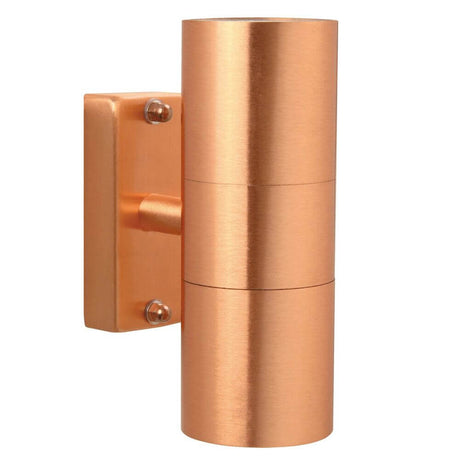 Außenwandlampe Tin Double IP54 in kupferfarbenem Design, ideal für den Außenbereich.