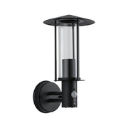 Classic dark grey metal and glass outdoor sensor wall light with motion sensor for outdoor use.