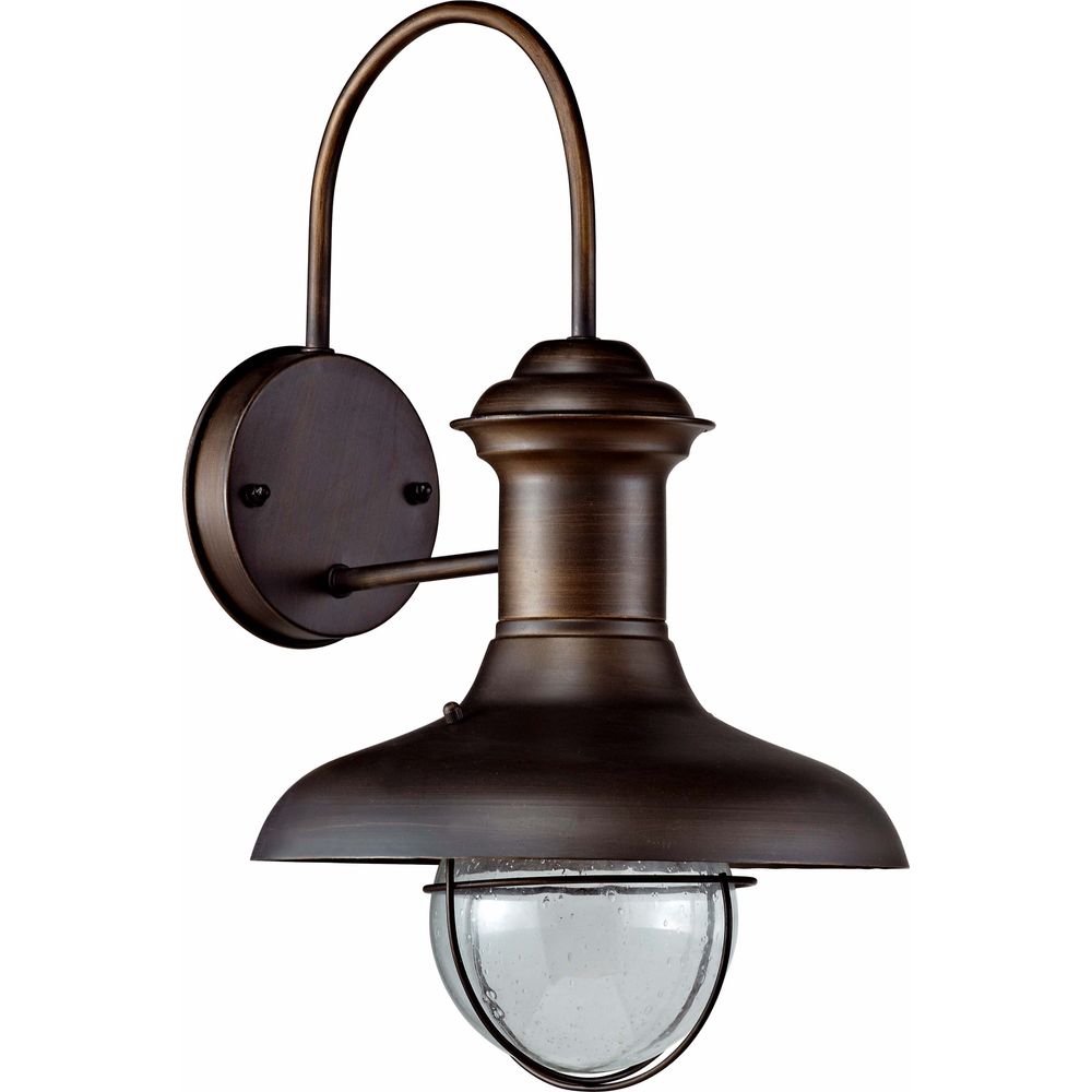 Außenwandleuchte ESTORIL-P IP33 Rostbraun mit gläsernem Lampenschirm und rostbraunem Finish.