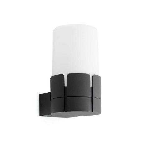 TRAM outdoor wall light IP44 dark grey with a modern design and frosted glass shade.