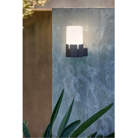 TRAM outdoor wall light IP44 dark grey on a wall, ideal for outdoor areas.