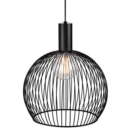 Suspension à grille Aver 40 Ø 40 cm avec câble textile noir, au design moderne avec ampoule apparente