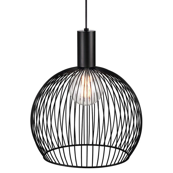 Suspension à grille Aver 40 Ø 40 cm avec câble textile noir, au design moderne avec ampoule apparente