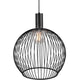 Aver 50 Gitter-Hängeleuchte Ø 50cm Stoffkabel Schwarz mit sichtbarer Birne in schwarzem Metalldraht-Geflecht.