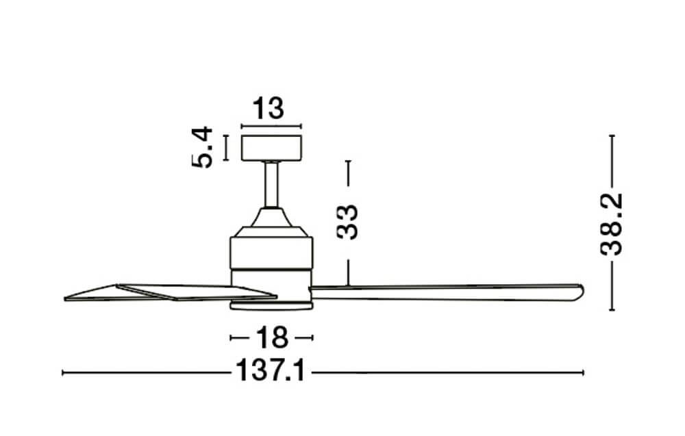 Axel Ventilator Ø 137 technische Zeichnung mit Abmessungen und Designangaben.