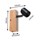Balkenstrahler Spotlight Arvid Schwarz mit schwenkbarem Spotkopf und Holz-Design, Abmessungen 160x155x50mm.