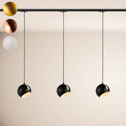 s.luce Ball Esszimmerlampe 1-Phasen-Schiene Endeinspeiser Ø 20cm mit drei Pendelleuchten in schwarz