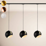 s.luce Ball Pendant lamp 1-phase track Ø 30 cm center feed with three pendant lights in black.