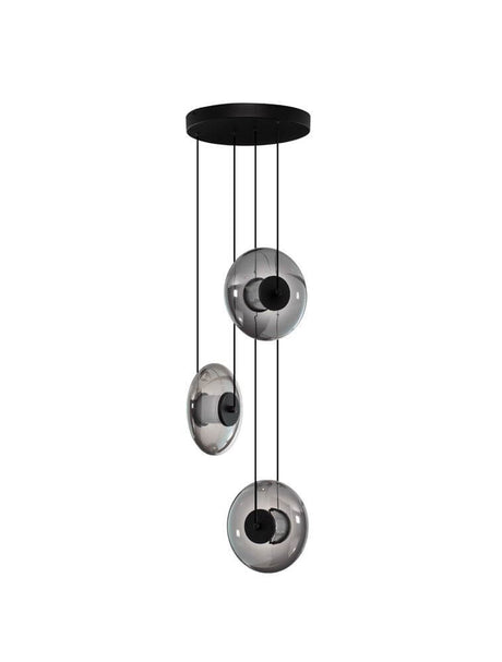 Suspension Ballet à 3 flammes Ø 35 cm avec verre fumé gris et esthétique minimaliste.