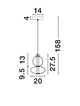Technische Zeichnung der Bally LED Pendelleuchte Ø 20cm 2-flammig mit Abmessungen und Designdetails.