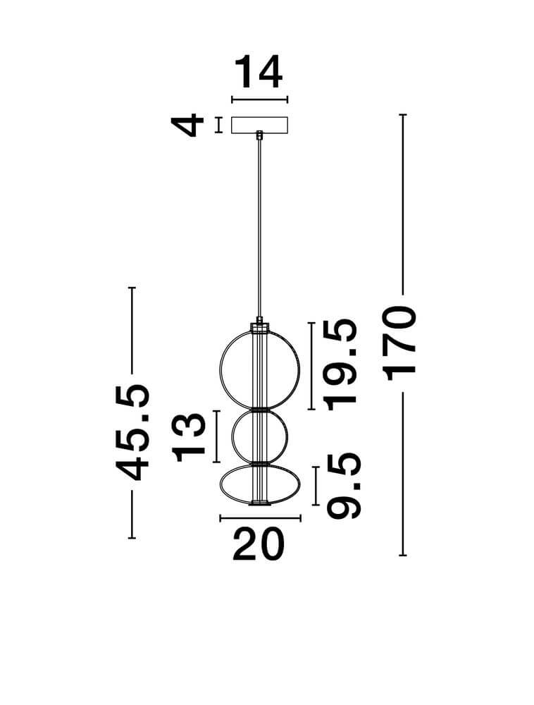 Bally LED Pendelleuchte Ø 20cm 3-flammig - technische Zeichnung mit Abmessungen