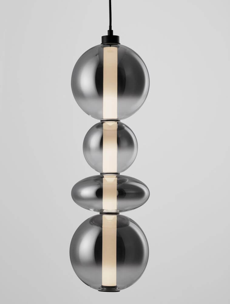 Bally LED Pendelleuchte Ø 20cm 4-flammig – moderne Designer-Hängeleuchte aus getöntem Glas und Metall, ideal über Insel, Esszimmer oder Schlafzimmer