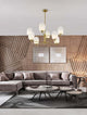 Balor Pendelleuchte 8-flammig Gold, Weiß elegant im modernen Wohnzimmer mit Holzdekor.