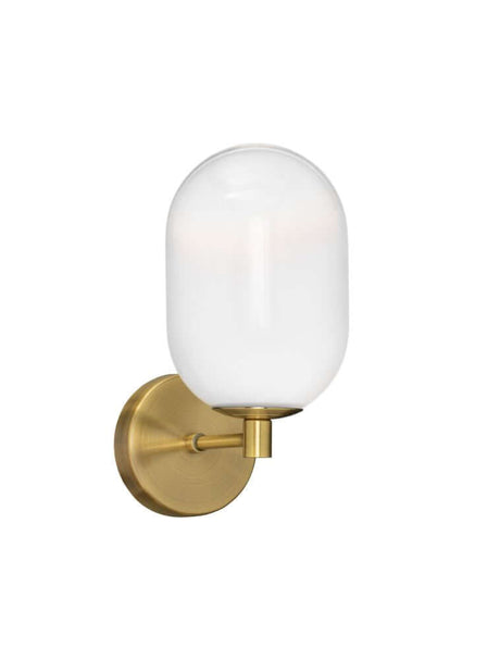 Balor wall light gold with opal glass lampshade and elegant gold wall bracket.