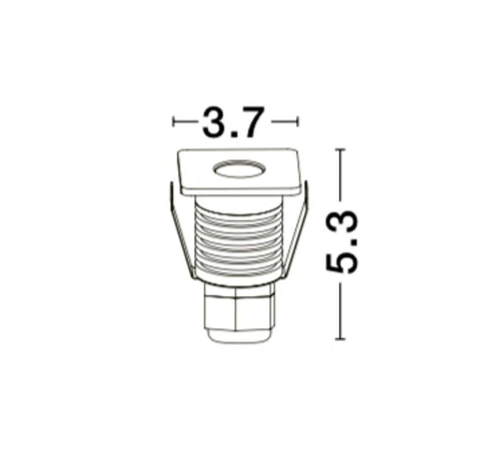 Bang LED Außenbodeneinbauleuchte Nickel IP67 mit technischen Abmessungen von 3.7 x 5.3 cm.