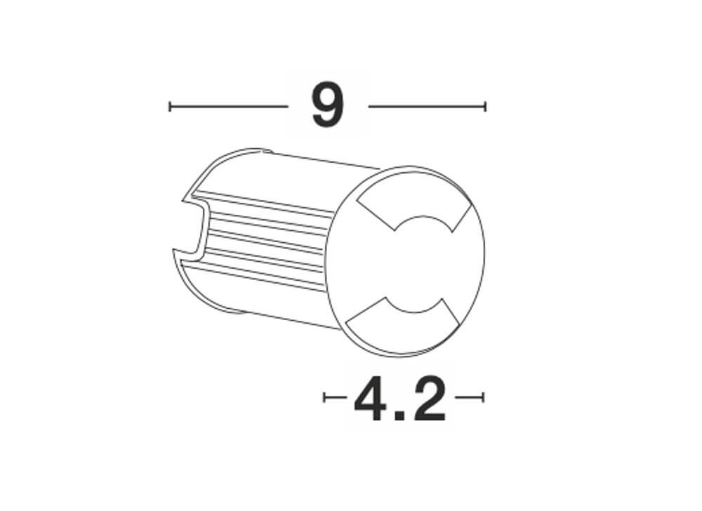 Technische Zeichnung der Bang LED Außenbodeneinbauleuchte Nickel IP67 mit Maßen von 4.2 und 9 mm.