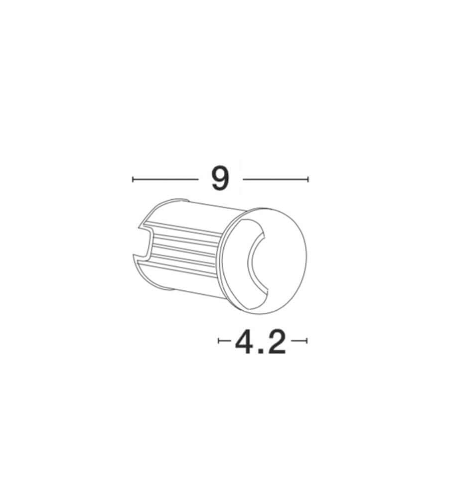 Technische Zeichnung der Bang LED Außenbodeneinbauleuchte Nickel IP67 mit Maßen 9 x 4,2 cm.