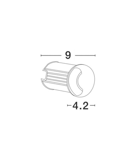 Technical drawing of the Bang LED outdoor recessed floor light nickel IP67 with dimensions 9 x 4.2 cm.