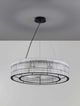 Barok Pendelleuchte Ø 70cm Schwarz mit zwei ineinander liegenden Ringen und klaren Glasstäben, modernes puristisches LED-Design