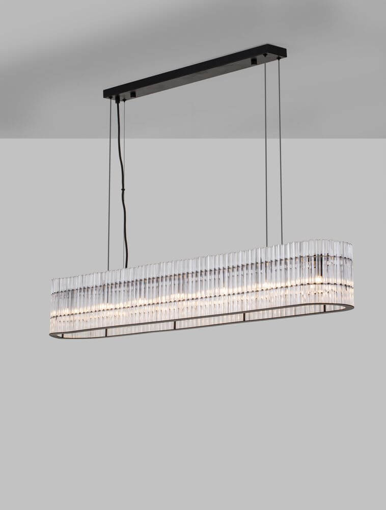 Barok Pendelleuchte 110cm Schwarz - moderne LED-Technik mit geometrischen Formen und Glasstäben