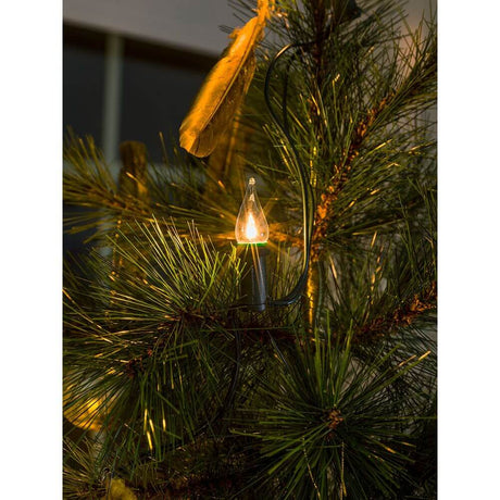 Tree garland, top bulbs, twisted tip, one string, 30 clear bulbs on a Christmas tree, glowing.