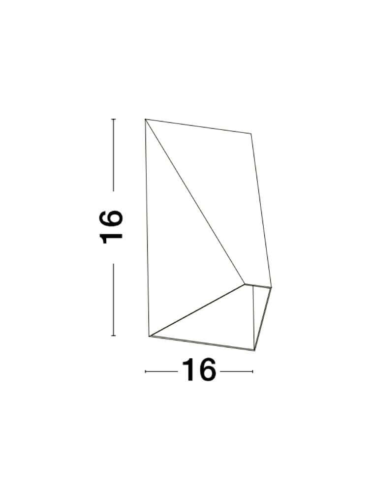 Technische Zeichnung der Bazz LED Wandleuchte 3000K mit Maßangaben 16x16cm.