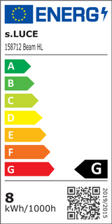 Energieeffizienzlabel für s.LUCE Beam Hängeleuchte, Energieklasse G, Verbrauch 8 kWh pro 1000h.