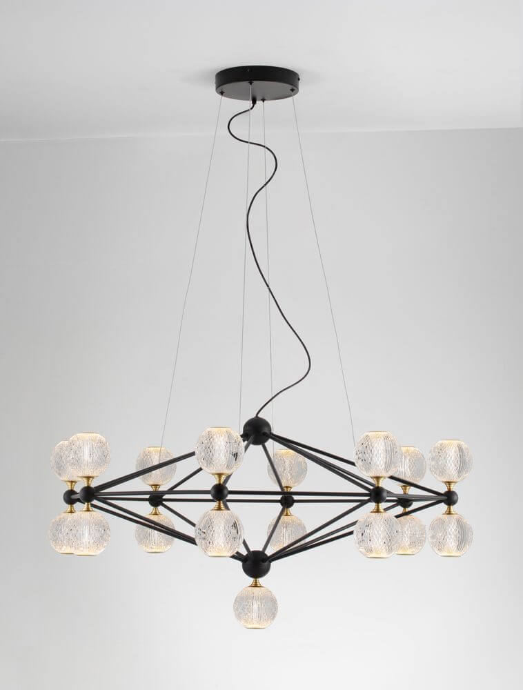 Belinda LED Pendelleuchte Ø 105cm 17-flammig in modernem geometrischem Design mit glamourösen Lichteffekten.