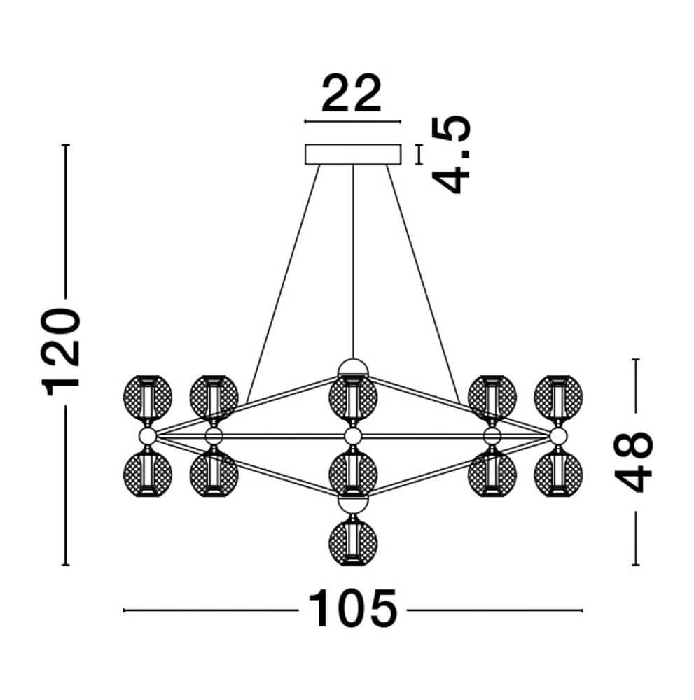 Belinda LED Pendelleuchte Ø 105cm 17-flammig technische Zeichnung mit Abmessungen
