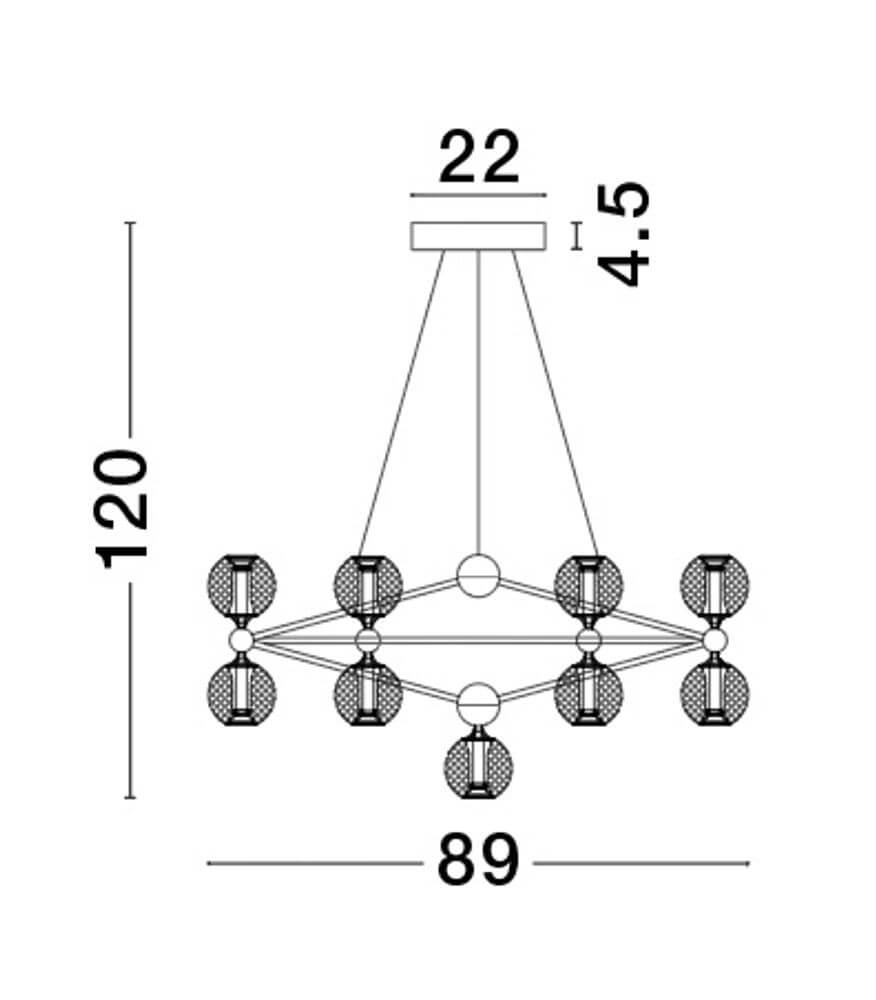 Belinda LED Pendelleuchte Ø 89cm 13-flammig technische Zeichnung mit Maßen