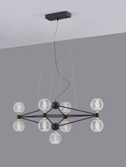 Belinda LED Pendelleuchte 9-flammig, geometrische Designer-Hängelampe in Schwarz mit Glas, modern und glamourös