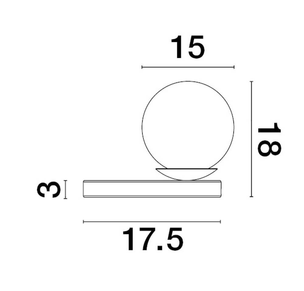 Beson Tischleuchte H 18cm Grau, Weiß technische Zeichnung mit Abmessungen.