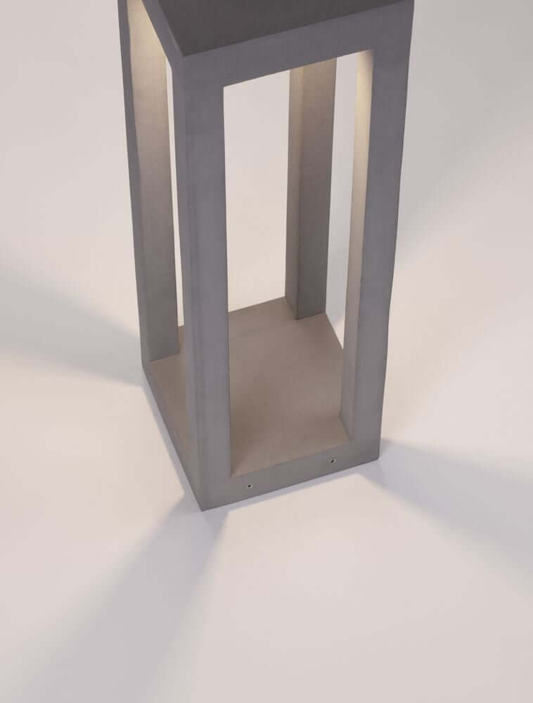 Bev Außenwegeleuchte Grau aus Beton und Glas, umweltfreundliche LED-Beleuchtung für den Außenbereich.