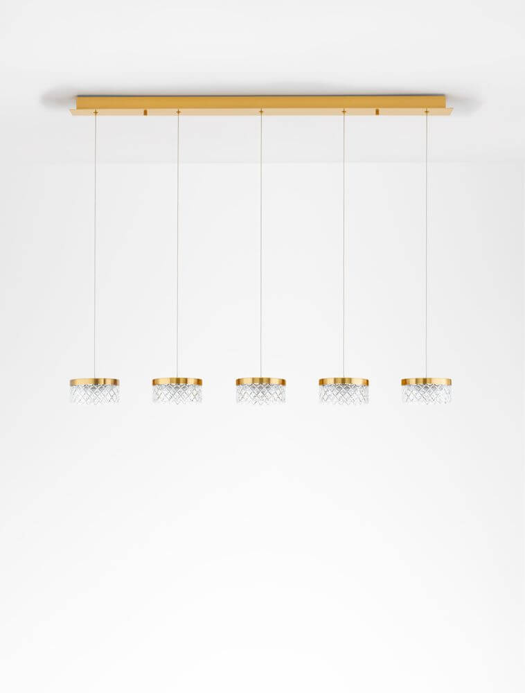 Bion LED Pendelleuchte 5-flammig 3000K Gold mit elegantem Design und goldenen Akzenten.