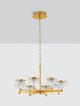 Bion LED Pendelleuchte 8-flammig Ø 80,7cm 3000K Gold mit goldener Kette und gläsernen Lampenschirmen.