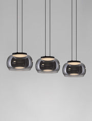 Bios Pendelleuchte 3-flammig 3000K Schwarz, Rauch von Nova Luce, moderne Pendelleuchte mit drei Rauchglas-Schirmen