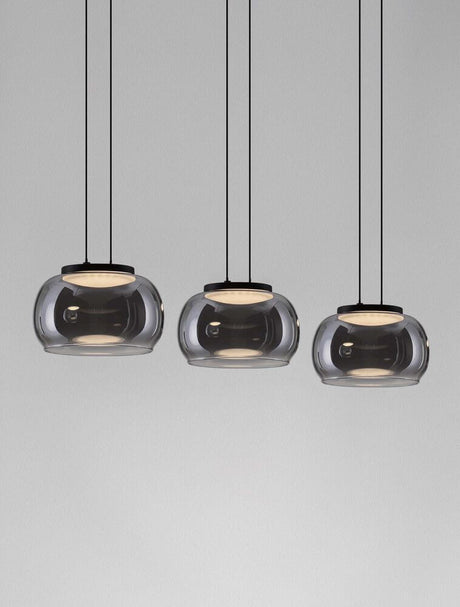 Bios Pendelleuchte 3-flammig 3000K Schwarz, Rauch von Nova Luce, moderne Pendelleuchte mit drei Rauchglas-Schirmen