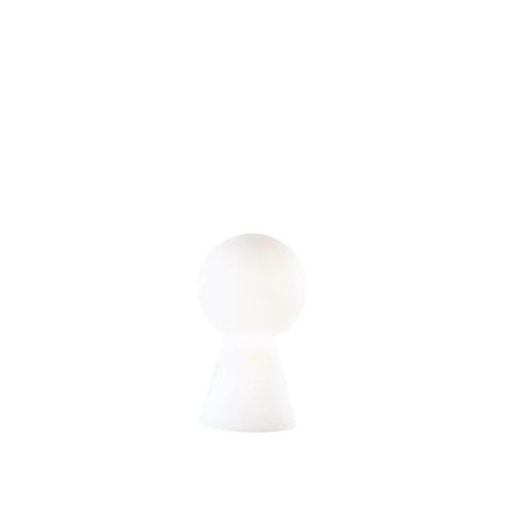 Birillo ręcznie dmuchana szklana lampa stołowa 30 cm biała na białym tle.