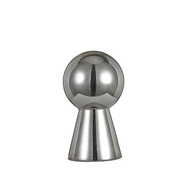 Birillo mondgeblazen glazen tafellamp 40 cm rook met chromen voet en glazen lichtlichaam in modern design.
