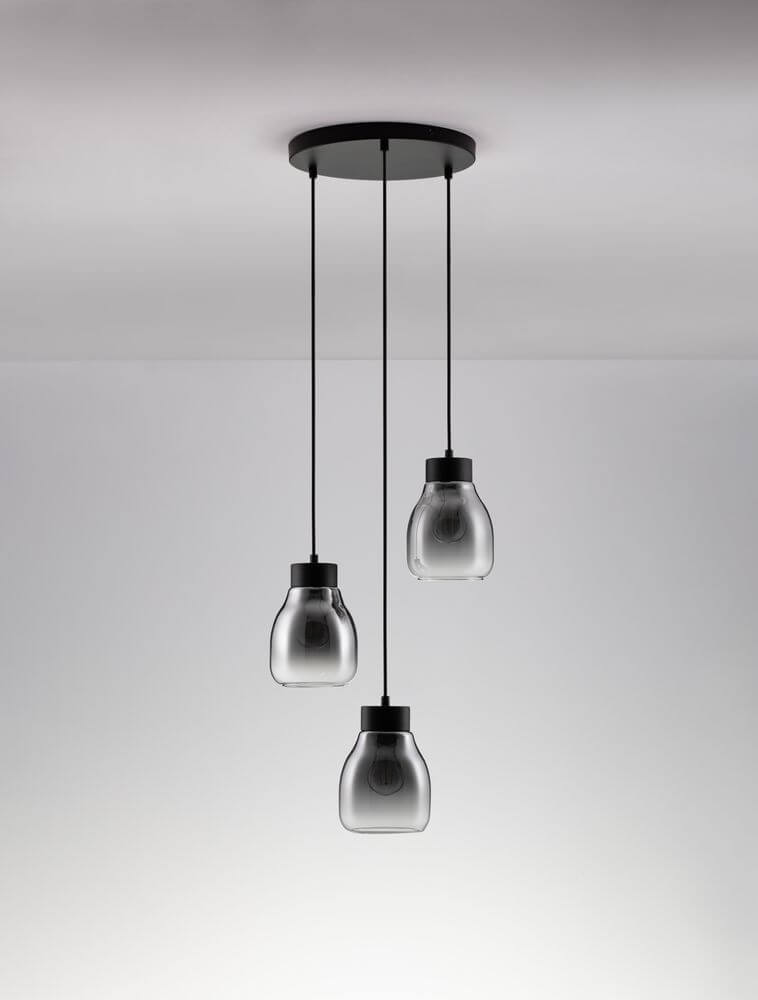 Blacu Pendelleuchte 3-flammig Schwarz mit drei Glaskörpern für modernes Ambiente