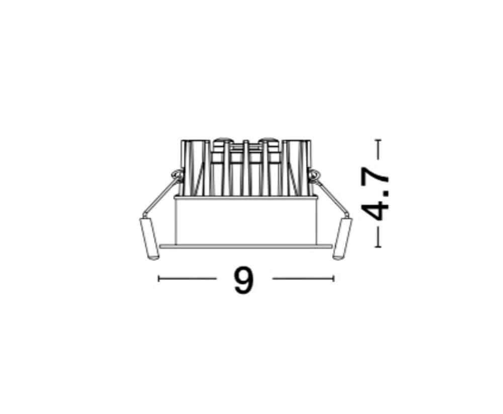 Technische Zeichnung des Blade LED Außeneinbauspots, 4,7 cm hoch, 9 cm breit, modern und elegant.