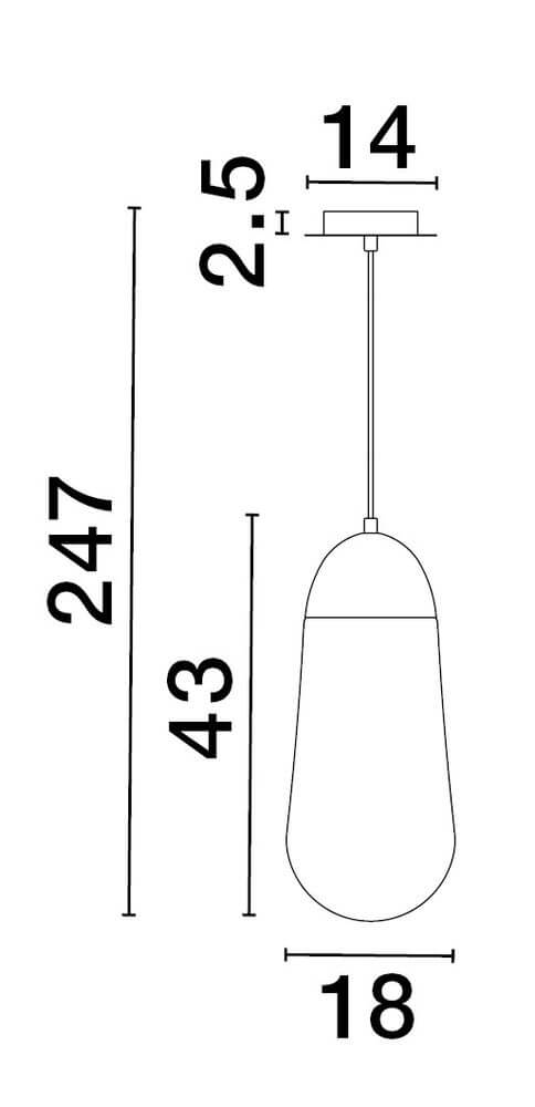 Blaky Pendelleuchte Ø 18cm Schwarz, Weiß Maßzeichnung mit Höhen- und Durchmesserangaben.