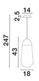 Blaky Pendelleuchte Ø 18cm Schwarz, Weiß Maßzeichnung mit Höhen- und Durchmesserangaben.