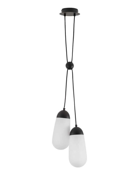 Blaky Pendelleuchte 2-flammig Ø 25,2cm Schwarz, Weiß, asymmetrische Hängeleuchte mit zwei Tropfenschirmen
