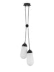 Blaky Pendelleuchte 2-flammig Ø 25,2cm Schwarz, Weiß mit asymmetrischem Design und tropfenförmigen Lampenschirmen.