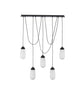 Blaky Pendelleuchte Balken 103cm 5-flammig Schwarz, Weiß mit opalisierten Glaskörpern.