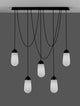 Blaky Pendelleuchte Balken 103cm 5-flammig Schwarz, Weiß mit opalisierten Glasleuchten.