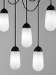 Blaky Pendelleuchte Balken 103cm 5-flammig Schwarz, Weiß mit filigranen Linien und opalisiertem Glas.